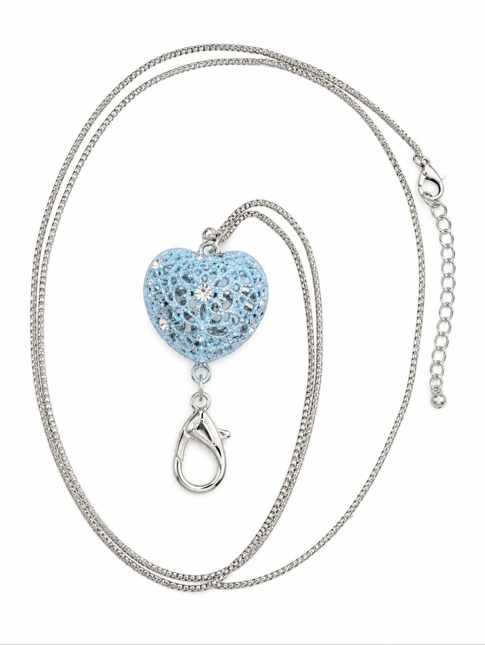 5/$25 PAPARAZZI Icy Baby Blue Puff Filigree Heart Coquette Lanyard Chain